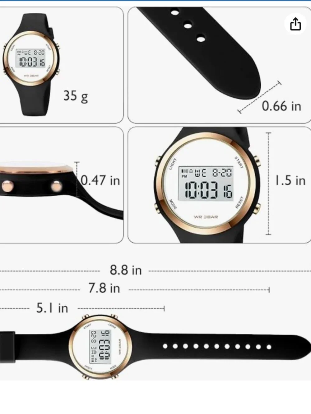 Black Digital Sport Watch 3ATM Waterproof LED Backlight Like New
